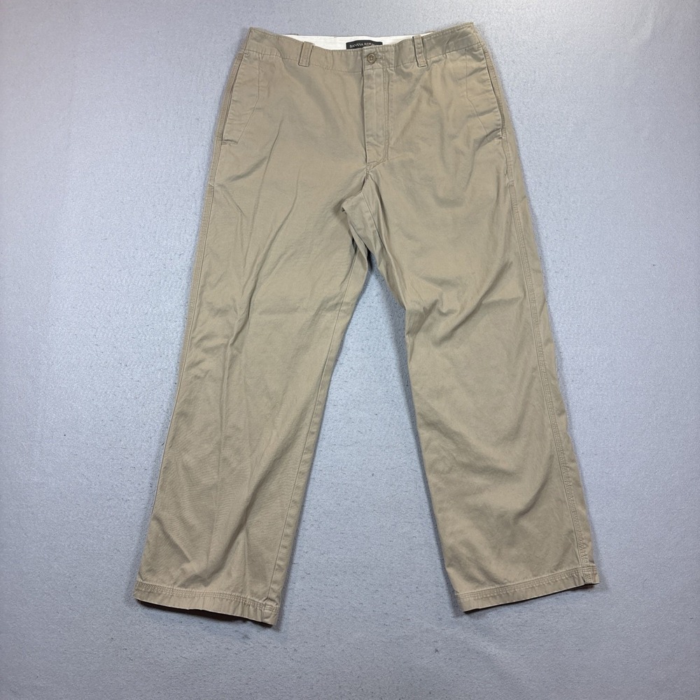 Banana Republic Men's Khaki Tan Chino Pants 33/30 Preppy Casual Flap Pockets Y2K